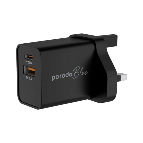 Porodo Blue Dual Port Wall Charger USB C to USB A