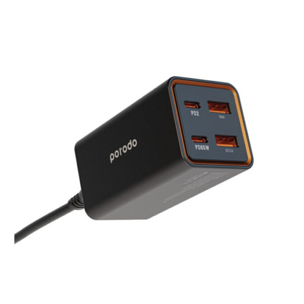 Porodo 4 Ports GaN Desktop Charger PD 65W - Black