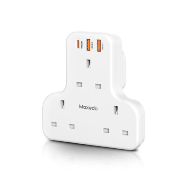 Moxedo 6 in 1 UK-Plug Power Extension Adapter with 2 USB-A Ports and 20W USB TYPE-C PD