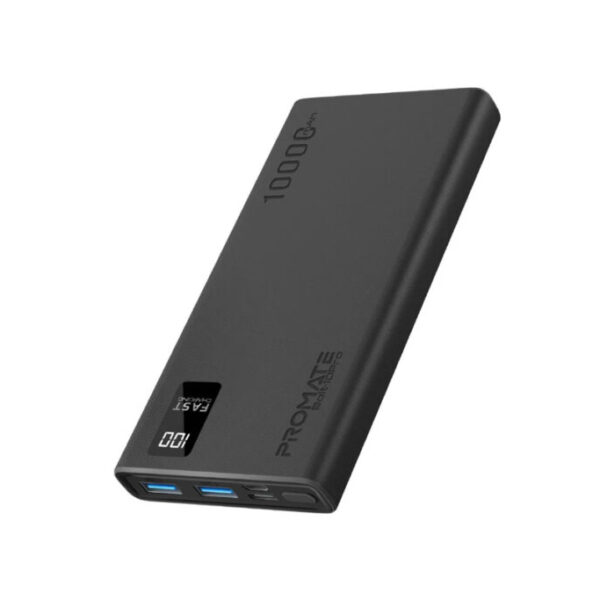 Promate 10000mAh Compact Smart Charging Power Bank with Dual USB-A & USB-C Output