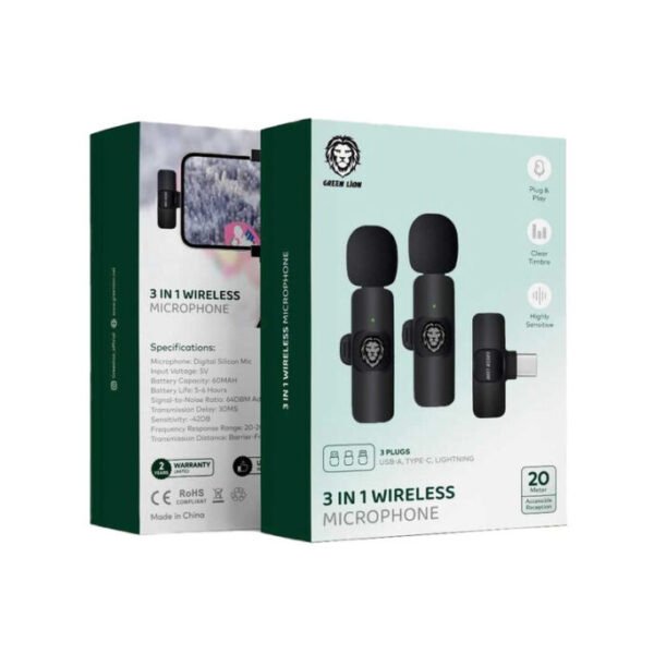 Green Lion 3 in 1 Wireless Microphone - Black