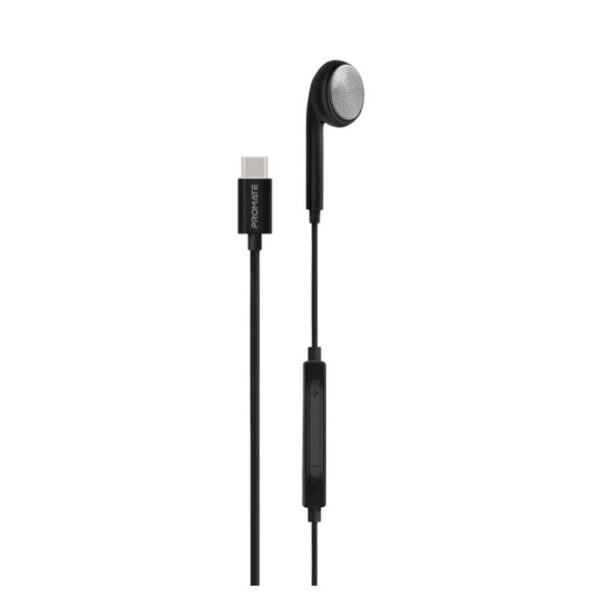 Promate Ergonomic In-Ear USB-C Wired Mono Earphone Black