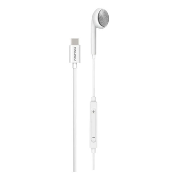 Promate Ergonomic In-Ear USB-C Wired Mono Earphone White